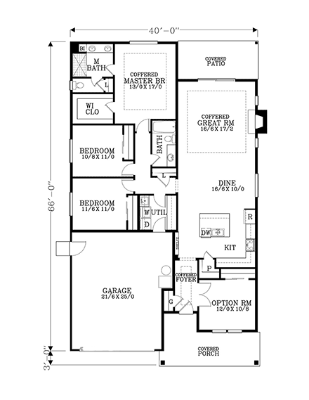 Cottage, Craftsman, Ranch House Plan 46267 with 3 Beds, 2 Baths, 2 Car Garage First Level Plan