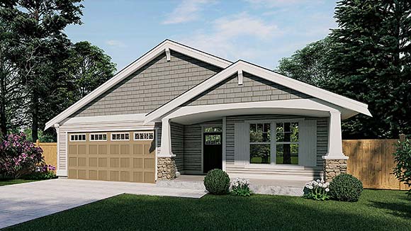 Cottage, Craftsman, Ranch House Plan 46267 with 3 Beds, 2 Baths, 2 Car Garage Elevation