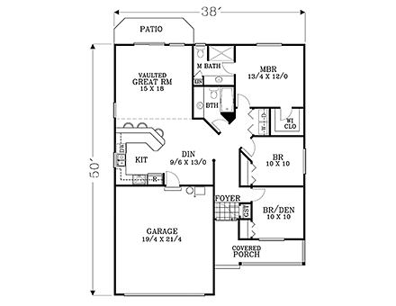 Ranch House Plan 46269 with 3 Beds, 2 Baths, 2 Car Garage First Level Plan