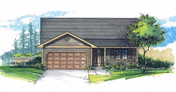 Ranch House Plan 46269 with 3 Beds, 2 Baths, 2 Car Garage Elevation