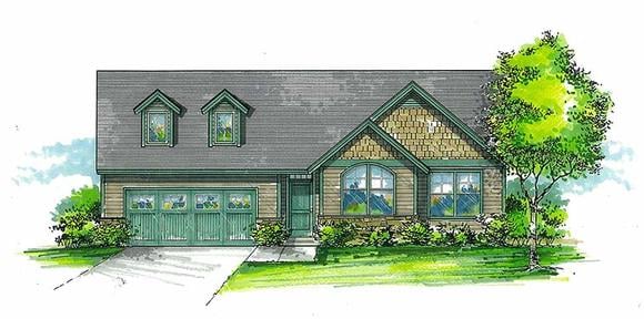 Craftsman, Ranch, Traditional House Plan 46271 with 3 Beds, 2 Baths, 3 Car Garage Elevation