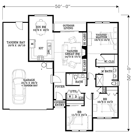 Craftsman, Ranch, Traditional House Plan 46272 with 3 Beds, 2 Baths, 3 Car Garage First Level Plan