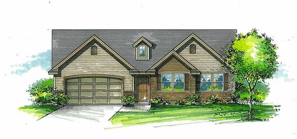 Craftsman, Ranch, Traditional House Plan 46272 with 3 Beds, 2 Baths, 3 Car Garage Elevation