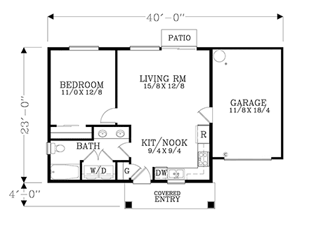 Contemporary, Cottage, Ranch, Southwest House Plan 46285 with 1 Beds, 1 Baths, 1 Car Garage First Level Plan
