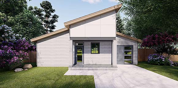 Contemporary, Cottage, Ranch, Southwest House Plan 46285 with 1 Beds, 1 Baths, 1 Car Garage Elevation
