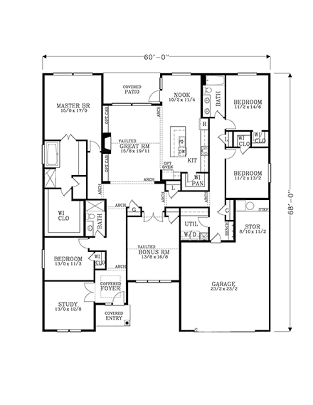 Country, Craftsman, Farmhouse, Ranch, Southern, Traditional House Plan 46287 with 4 Beds, 3 Baths, 2 Car Garage First Level Plan