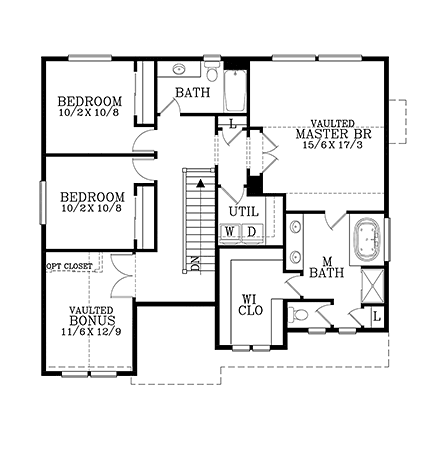 Cape Cod, Coastal, European, Traditional House Plan 46290 with 5 Beds, 3 Baths, 2 Car Garage Second Level Plan
