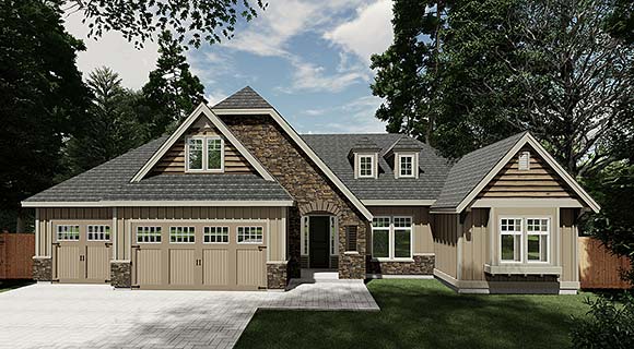 Country, Craftsman, Ranch, Traditional House Plan 46293 with 4 Beds, 4 Baths, 3 Car Garage Elevation