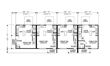 Contemporary, European, Southwest Multi-Family Plan 46295 with 8 Beds, 8 Baths First Level Plan