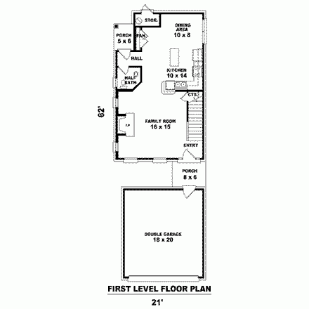 House Plan 46300 with 2 Beds, 2.5 Baths, 2 Car Garage First Level Plan