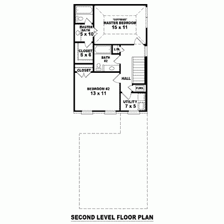House Plan 46300 with 2 Beds, 2.5 Baths, 2 Car Garage Second Level Plan