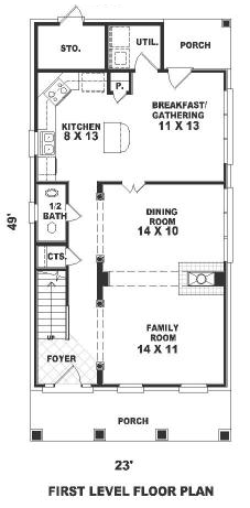 Colonial, Narrow Lot House Plan 46320 with 3 Beds, 3 Baths First Level Plan