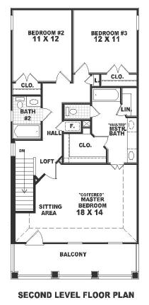 Colonial, Narrow Lot House Plan 46320 with 3 Beds, 3 Baths Second Level Plan