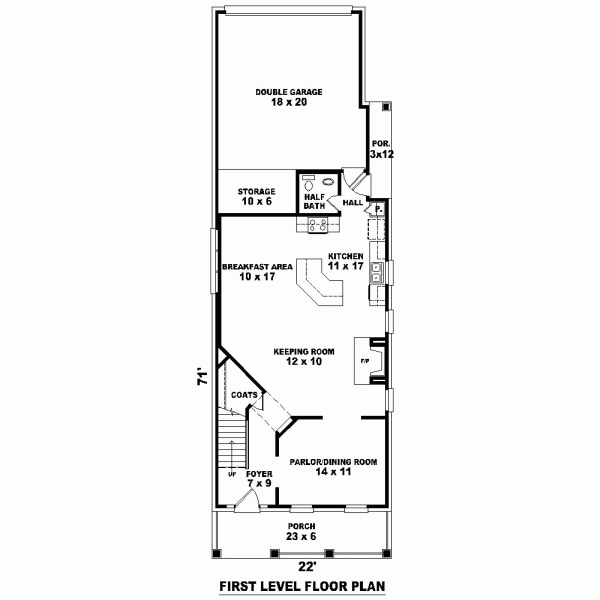 House Plan 46327 Narrow Lot Style with 2535 Sq Ft, 3 Bed, 2 Bat