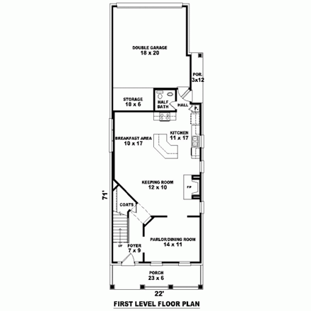 Narrow Lot House Plan 46327 with 3 Beds, 3 Baths, 2 Car Garage First Level Plan