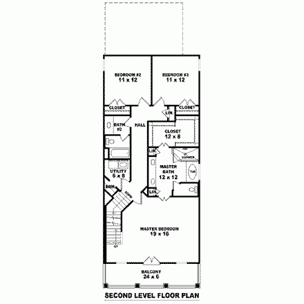 Narrow Lot, One-Story, Traditional House Plan 46328 with 3 Beds, 1 Baths Second Level Plan