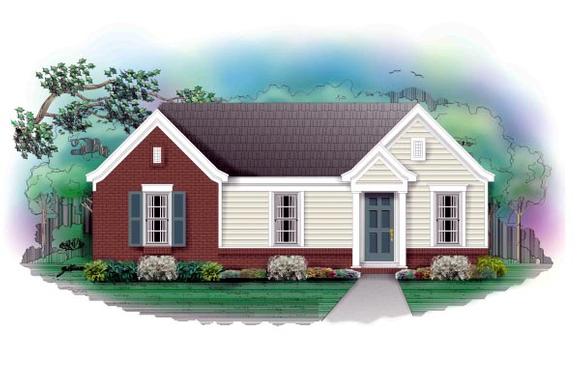 Narrow Lot, One-Story, Traditional House Plan 46328 with 3 Beds, 1 Baths Elevation