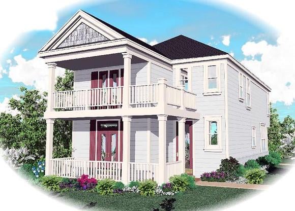 Colonial, Narrow Lot House Plan 46331 with 4 Beds, 3 Baths, 2 Car Garage Elevation