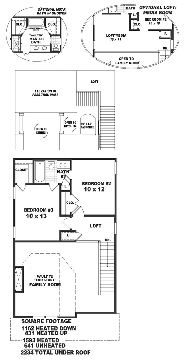 Narrow Lot, Ranch House Plan 46358 with 3 Beds, 3 Baths, 2 Car Garage Level Two