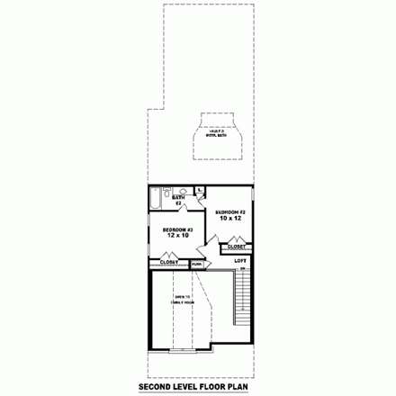Narrow Lot House Plan 46359 with 3 Beds, 3 Baths, 2 Car Garage Second Level Plan