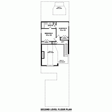 Narrow Lot House Plan 46360 with 3 Beds, 3 Baths, 2 Car Garage Second Level Plan