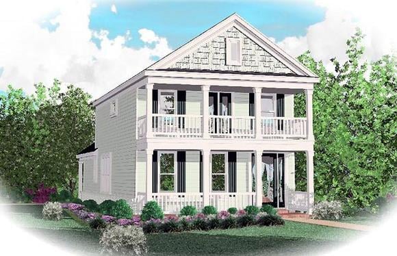 Colonial, Narrow Lot House Plan 46368 with 3 Beds, 3 Baths, 2 Car Garage Elevation
