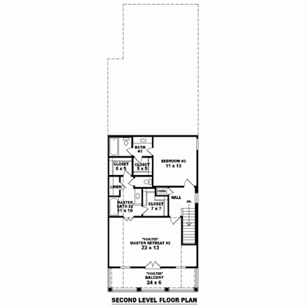 Narrow Lot House Plan 46369 with 3 Beds, 4 Baths, 2 Car Garage Second Level Plan