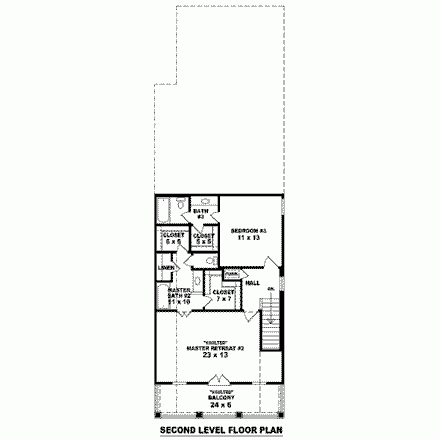 Narrow Lot, One-Story, Ranch House Plan 46383 with 3 Beds, 2 Baths, 2 Car Garage Second Level Plan