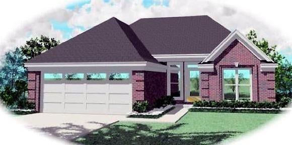 Narrow Lot, One-Story, Ranch House Plan 46383 with 3 Beds, 2 Baths, 2 Car Garage Elevation