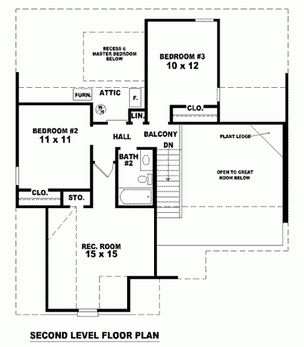 One-Story, Ranch House Plan 46386 with 3 Beds, 2 Baths, 2 Car Garage Second Level Plan