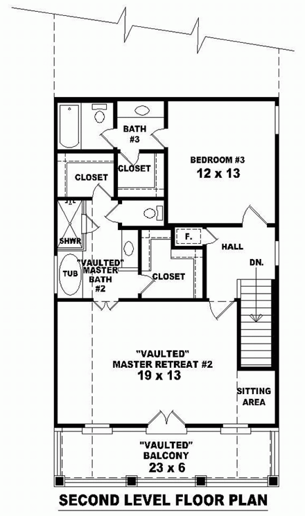 Craftsman, Narrow Lot House Plan 46392 with 3 Beds, 4 Baths, 2 Car Garage Second Level Plan