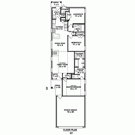 House Plan 46393 with 3 Beds, 2 Baths, 2 Car Garage First Level Plan