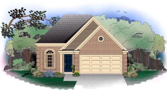 European, Narrow Lot, One-Story House Plan 46405 with 3 Beds, 2 Baths, 2 Car Garage Elevation