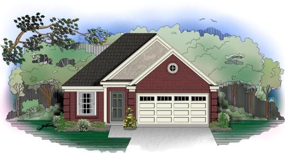European, Narrow Lot, One-Story House Plan 46406 with 3 Beds, 2 Baths, 2 Car Garage Elevation