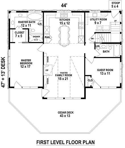 Contemporary House Plan 46410 with 3 Beds, 3 Baths, 2 Car Garage First Level Plan