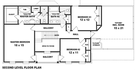 Traditional House Plan 46421 with 3 Beds, 3 Baths, 2 Car Garage Second Level Plan