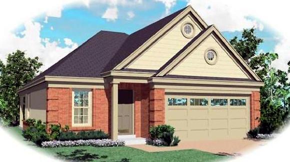 European, Narrow Lot, One-Story House Plan 46425 with 3 Beds, 2 Baths, 2 Car Garage Elevation