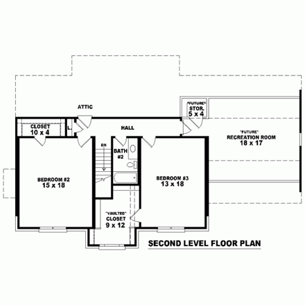 House Plan 46444 with 3 Beds, 3 Baths, 2 Car Garage Second Level Plan