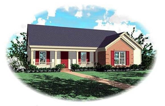 One-Story, Ranch House Plan 46473 with 3 Beds, 2 Baths Elevation