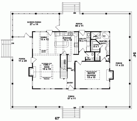 Country House Plan 46477 with 3 Beds, 3 Baths First Level Plan