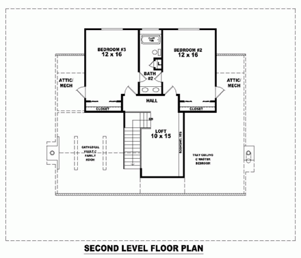 Country House Plan 46477 with 3 Beds, 3 Baths Second Level Plan