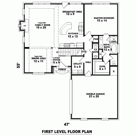 Traditional House Plan 46495 with 3 Beds, 3 Baths, 2 Car Garage First Level Plan