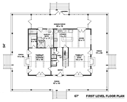 Country House Plan 46526 with 3 Beds, 3 Baths First Level Plan