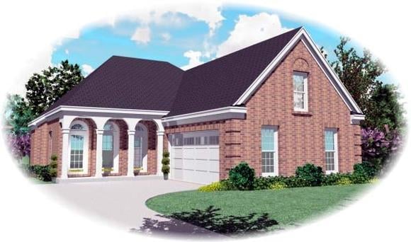 Narrow Lot, Traditional House Plan 46527 with 3 Beds, 3 Baths, 2 Car Garage Elevation