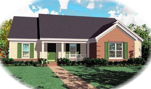 One-Story, Ranch House Plan 46570 with 4 Beds, 2 Baths Elevation