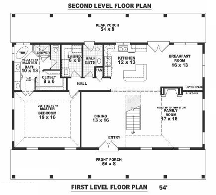 Traditional House Plan 46572 with 3 Beds, 3 Baths First Level Plan