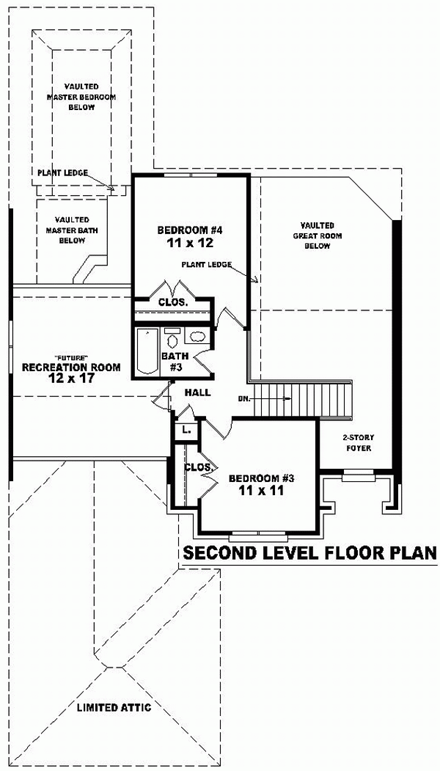 European, Narrow Lot House Plan 46589 with 4 Beds, 3 Baths, 2 Car Garage Second Level Plan