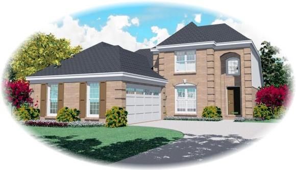 European, Narrow Lot House Plan 46589 with 4 Beds, 3 Baths, 2 Car Garage Elevation