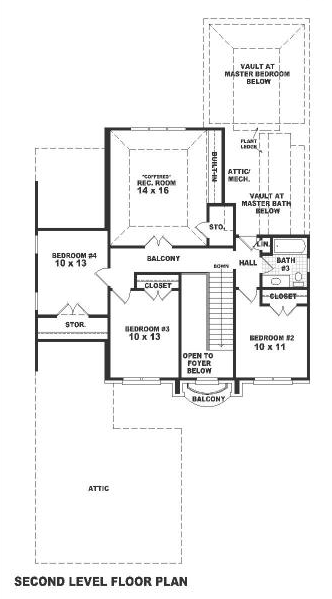 Narrow Lot, Tudor House Plan 46618 with 5 Beds, 3 Baths, 2 Car Garage Second Level Plan