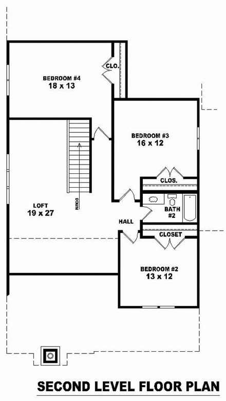 Tudor House Plan 46621 with 4 Beds, 3 Baths, 2 Car Garage Second Level Plan